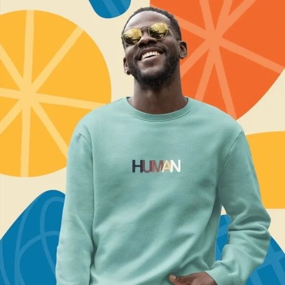 Wear the Peace ‘HUMAN’ Crewneck Aqua Sweatshirt Size M - Picture 11 of 11
